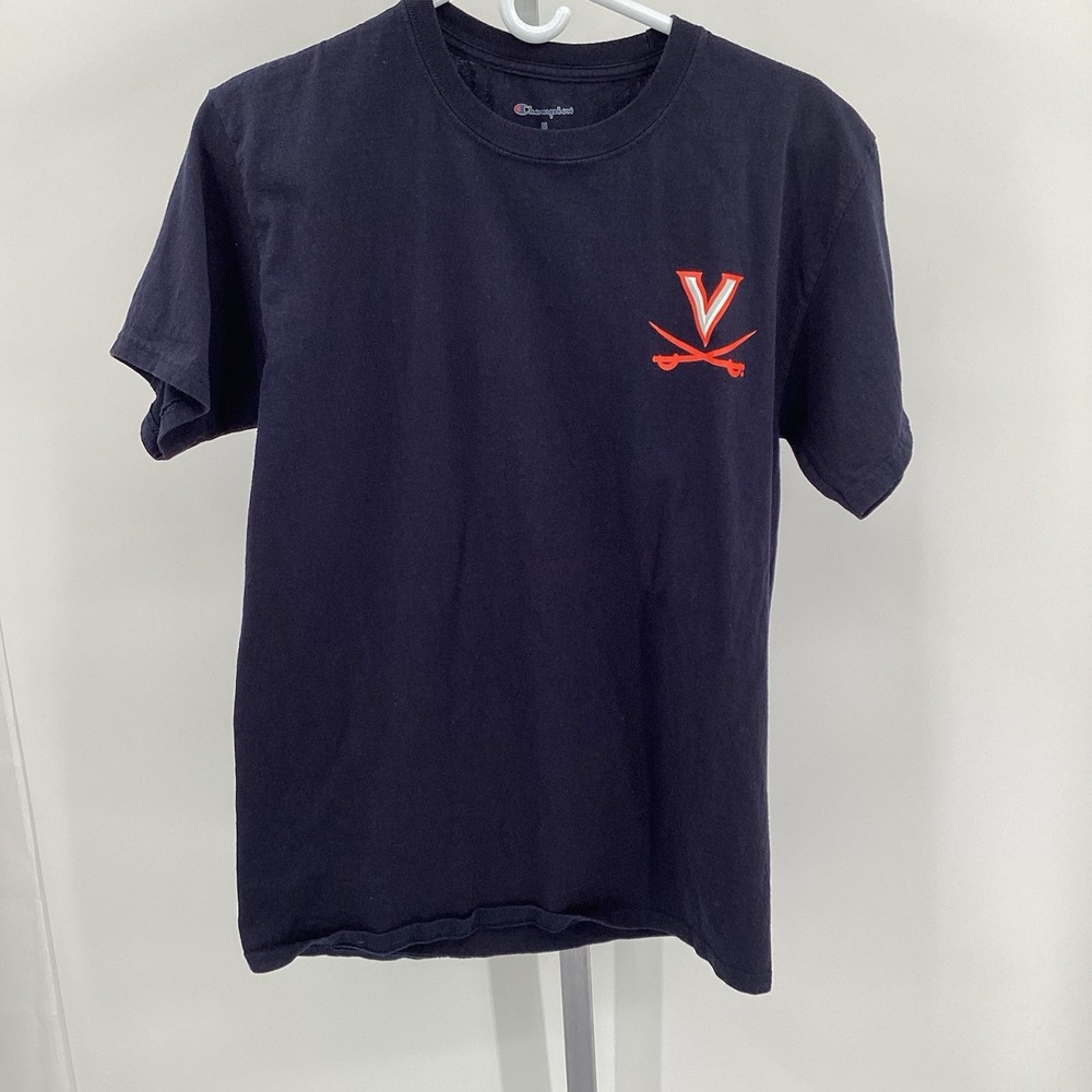 Adult Champion Virginia Cavaliers 100% Cotton Short Sleeved Logo Tee Navy Medium - Picture 2 of 8